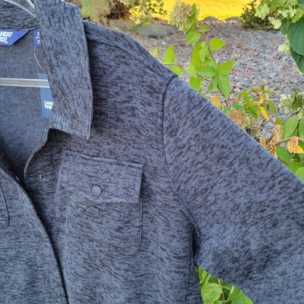 Land's End SHACKET NWT knit snap marled Black Heather size 2X - Picture 6 of 7